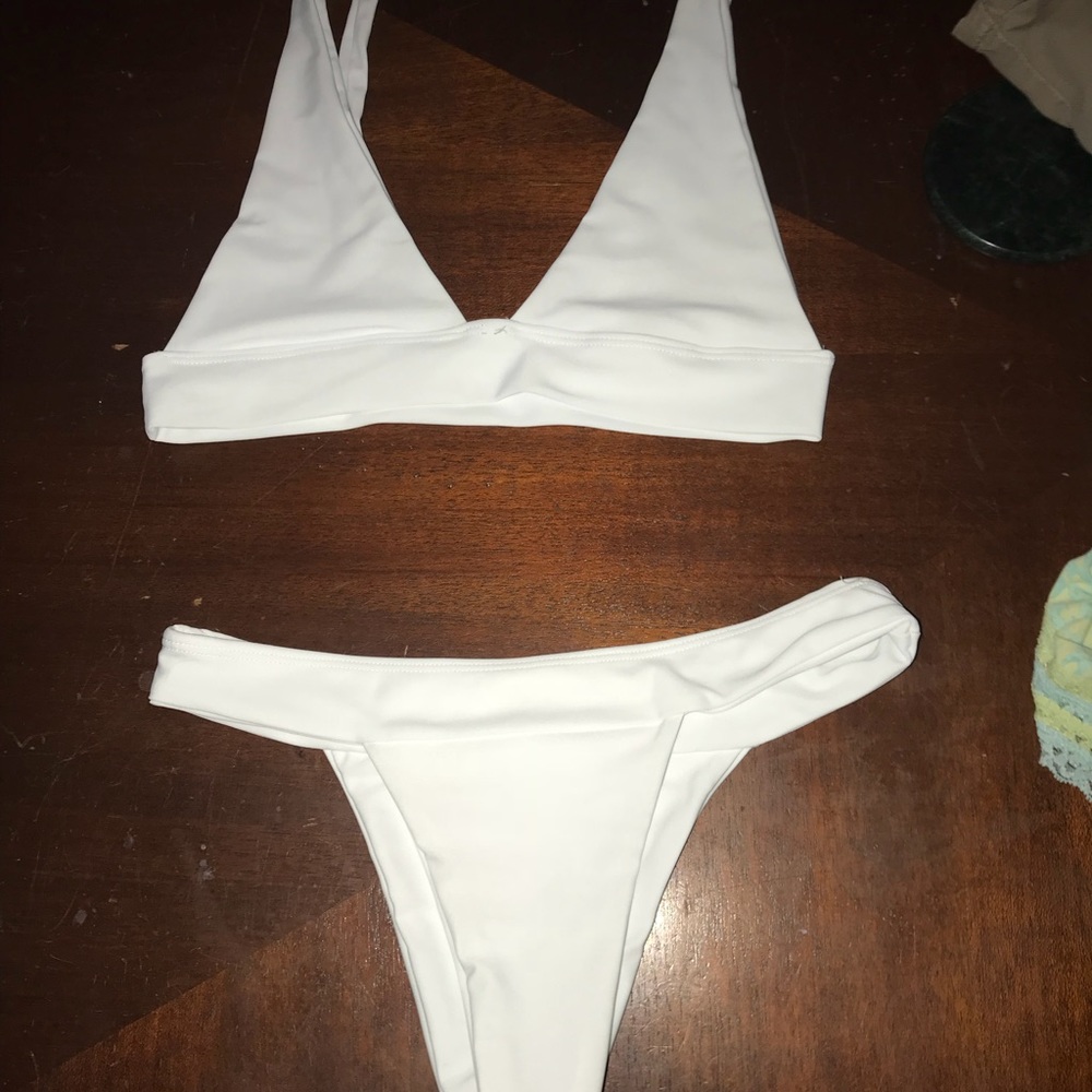 white plunge bikini